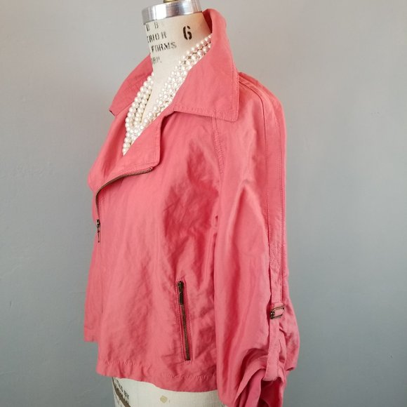 CAbi Women's Size Medium Spring Coral Moto Style Jacket Rolled Sleeves - Picture 6 of 10